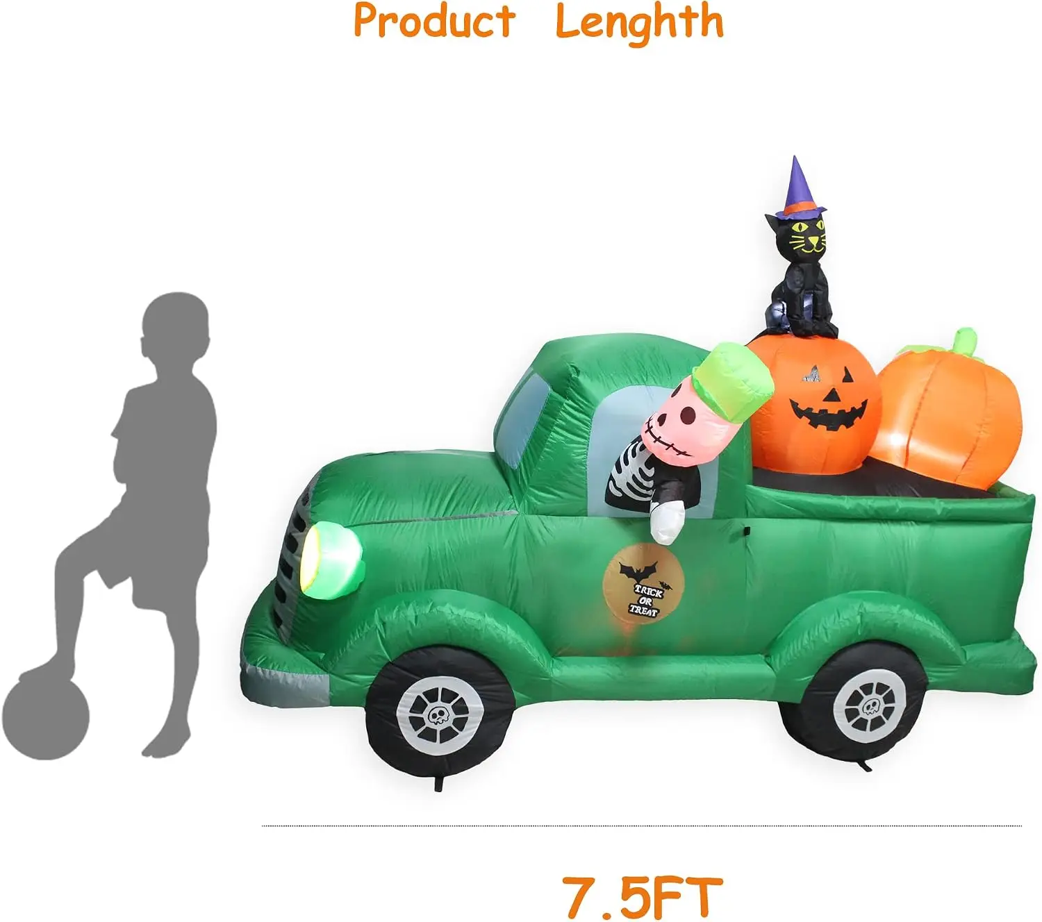 7.5FT Long Halloween Inflatable Ghost Car Decorations with LED Lights | Decor Halloween Blow up Green Car Outdoor Indoor Holiday