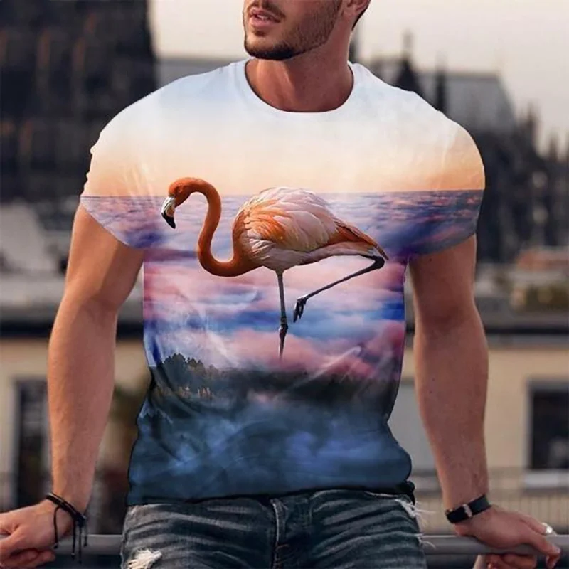 3D Printed Flamingo Animals T Shirt Men's Funny Pattern Tees Summer Harajuku Round Neck Tops Oversized Short Sleeves T-Shirts #3