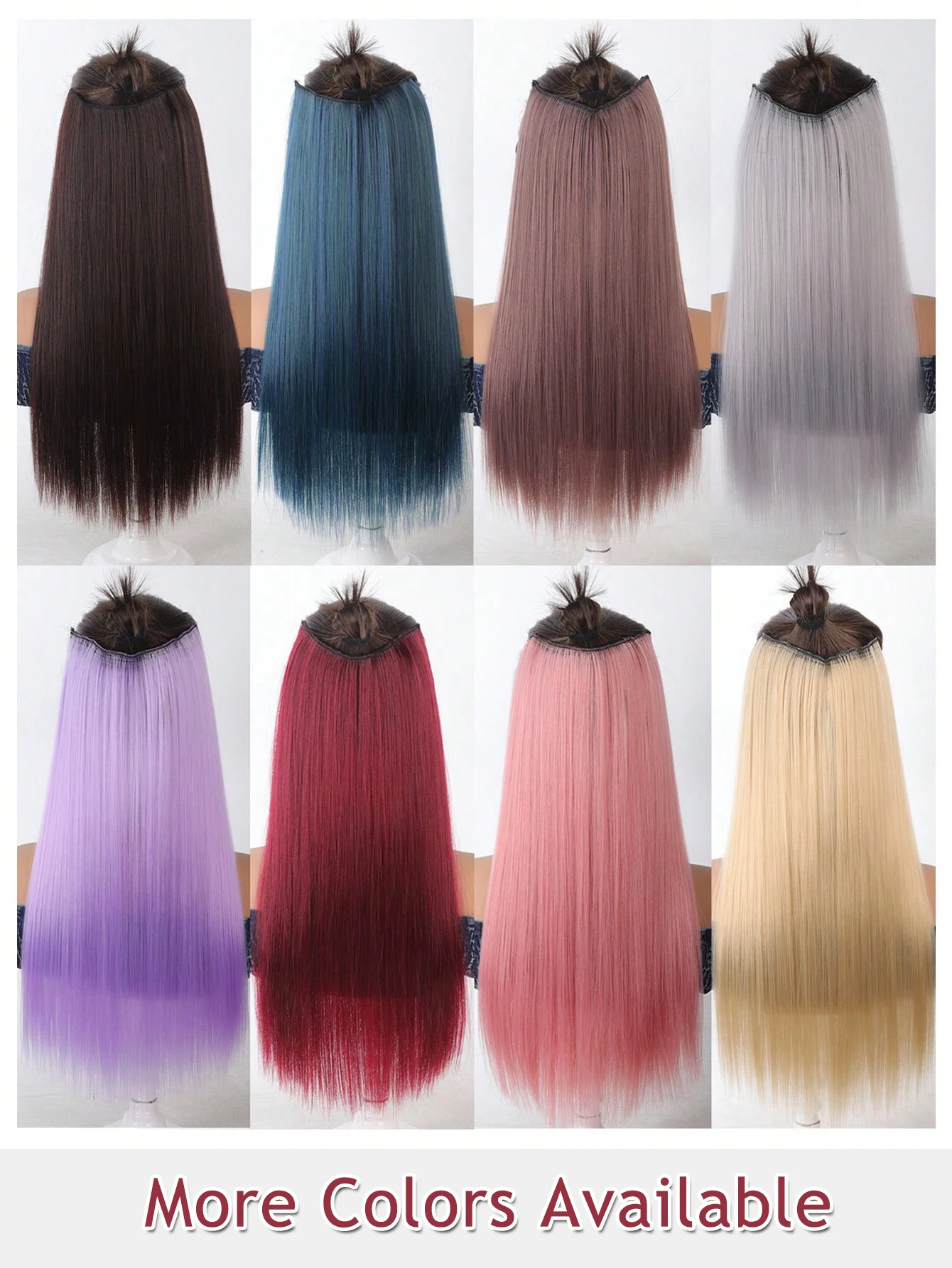 Synthetic Long Straight Clip In Hair Extensions Colorful Brown Pink Purple Blonde Hairpiece For Women Holidays Christmas Party