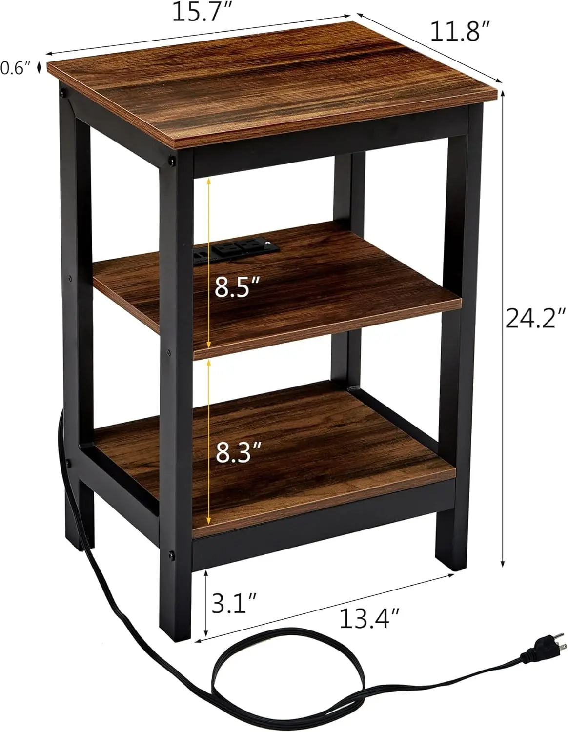 Modern Nightstands With Charging Station,Side End Table Night Stand With Storage Shelf For Small Spaces, Bedroom,Living Room