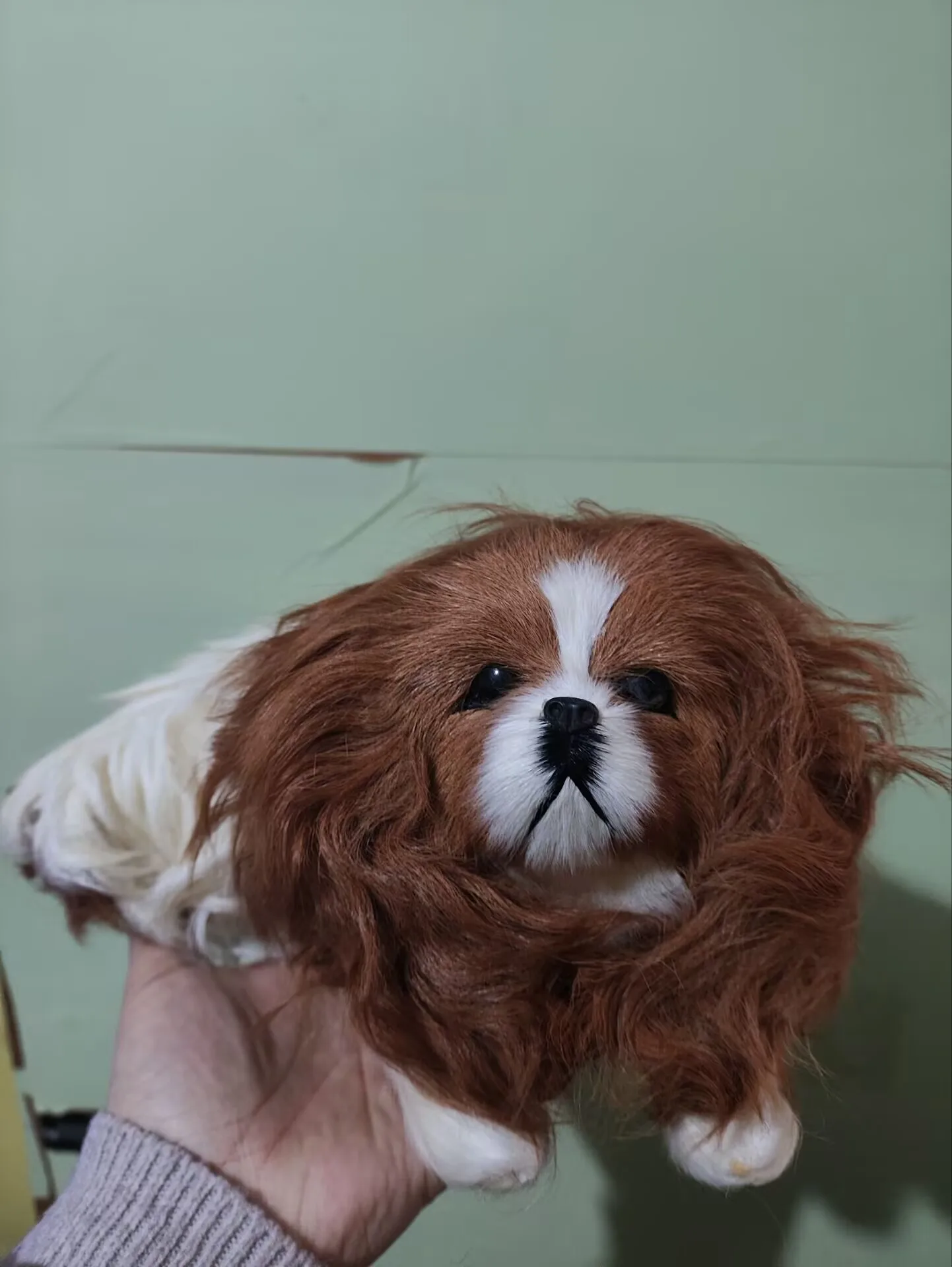 brown&white  real life prone dog model plastic&furs dog gift about 28x16cm xf1581