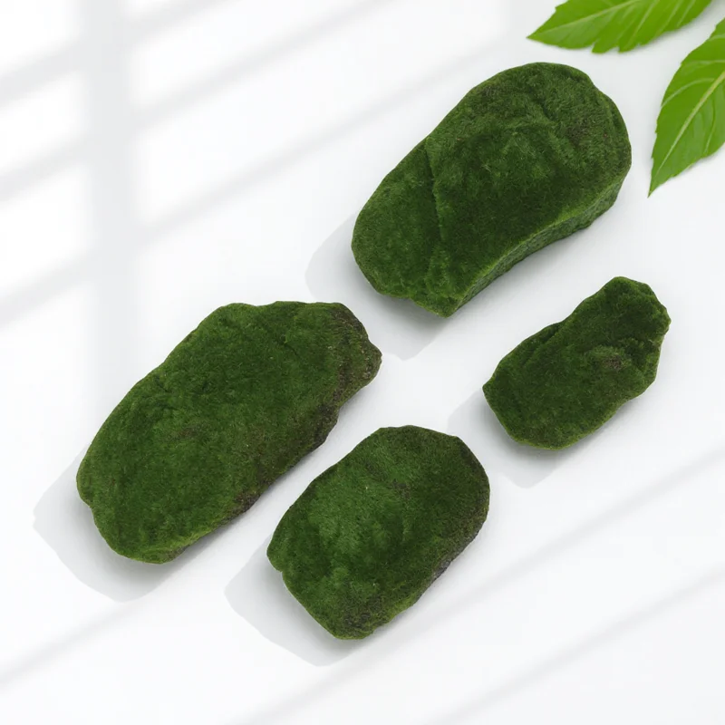 

4pcs Artificial Moss Rocks Preserved Green Decorative Faux Moss Stones For Indoor Plants Terrariums Aquariums Planters Home