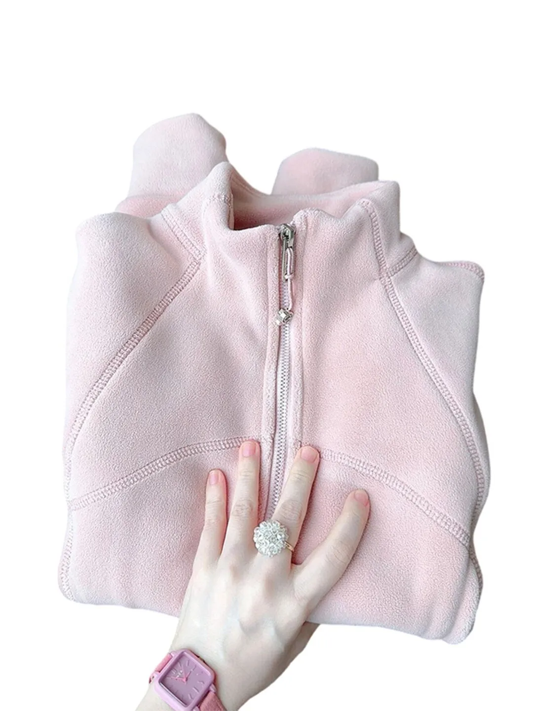 핑크 스탠드 칼라 안감 스웨트셔츠 재킷 여성용 가을 겨울 다운 재킷 이너 웜 탑 윈드브레이커 베이스 셔츠