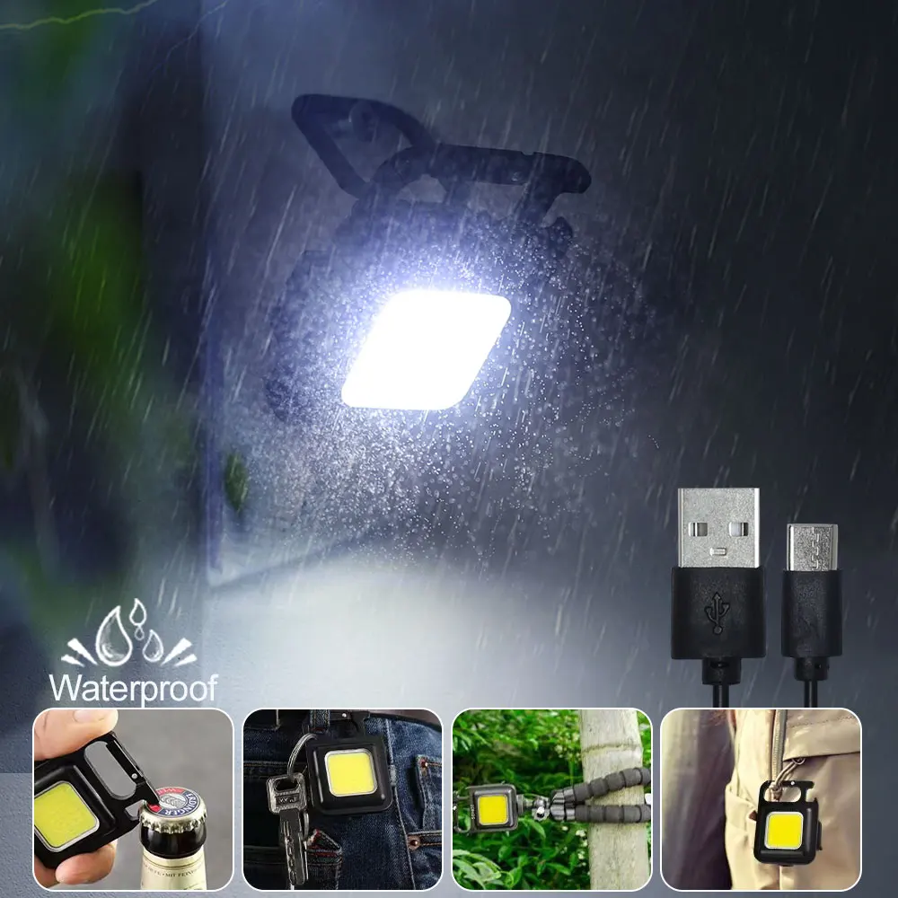 Mini LED Flashlight Mutifuction Portable USB Rechargeable Pocket Work LED Keychain Light Outdoor Camping Fishing Climbing