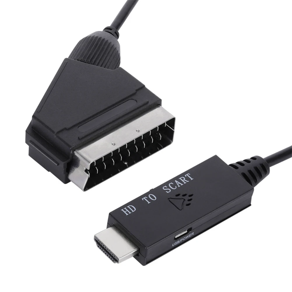 1080P HDMI-compatible To SCART Video Audio Upscale Converter Adapter for HD TV DVD for Sky Box STB Plug and Play DC Cable