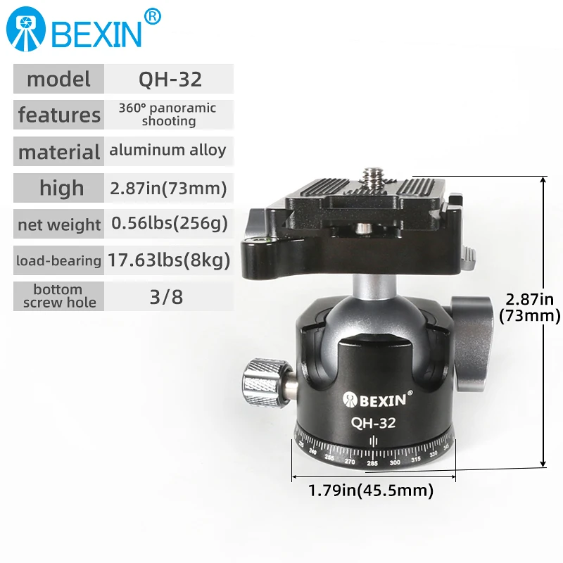 BEXIN Tripod Ball Head with 3/8inch Screw 360 Degree Swivel Aluminum Alloy Photography Ballhead Tripod for DSLR Camera LH28/LH32