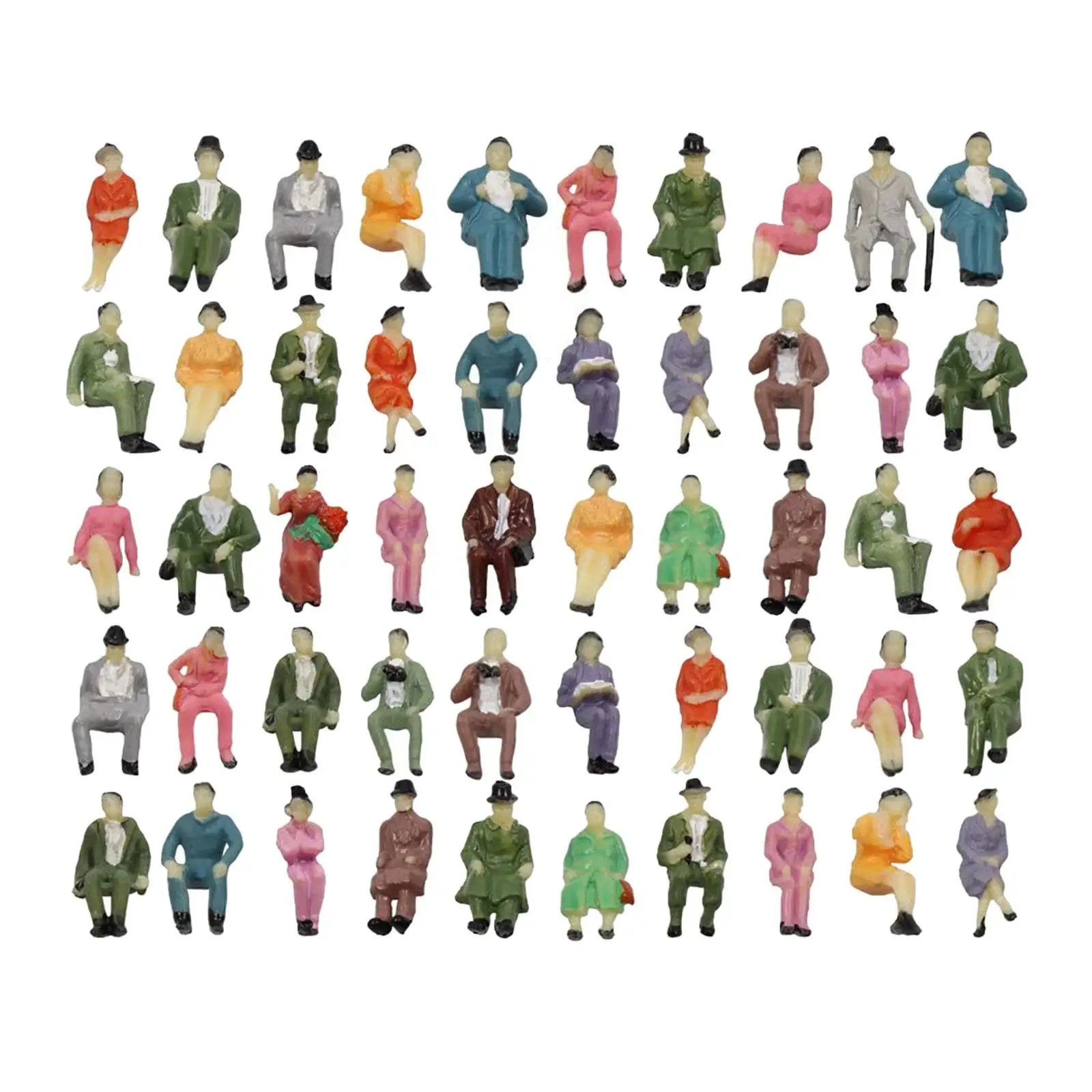 50Pcs People Figurines Set Tiny Sitting Delicate Hand Painted People Model Train People Figures for Miniature Scenes,1:8