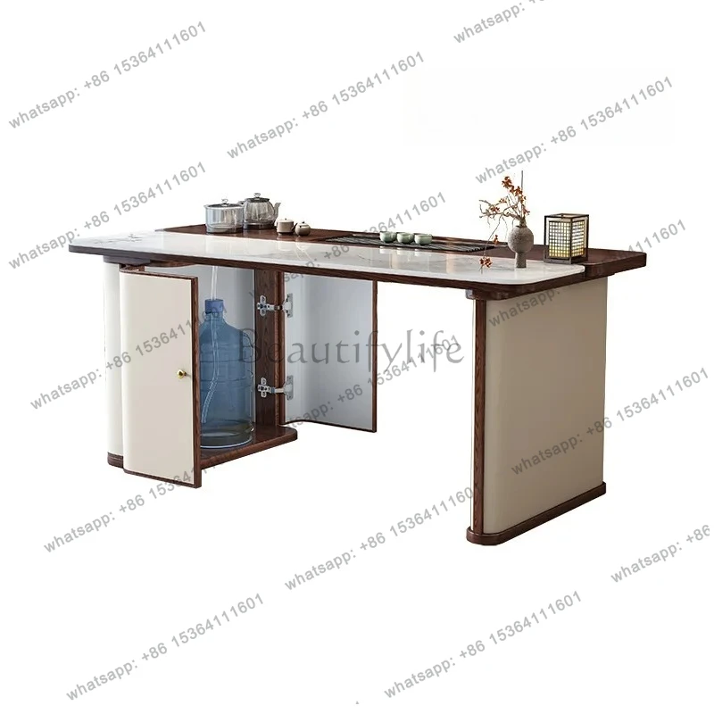 

Italian medieval style balcony rock slab tea table solid wood household small tea table tea tray integrated