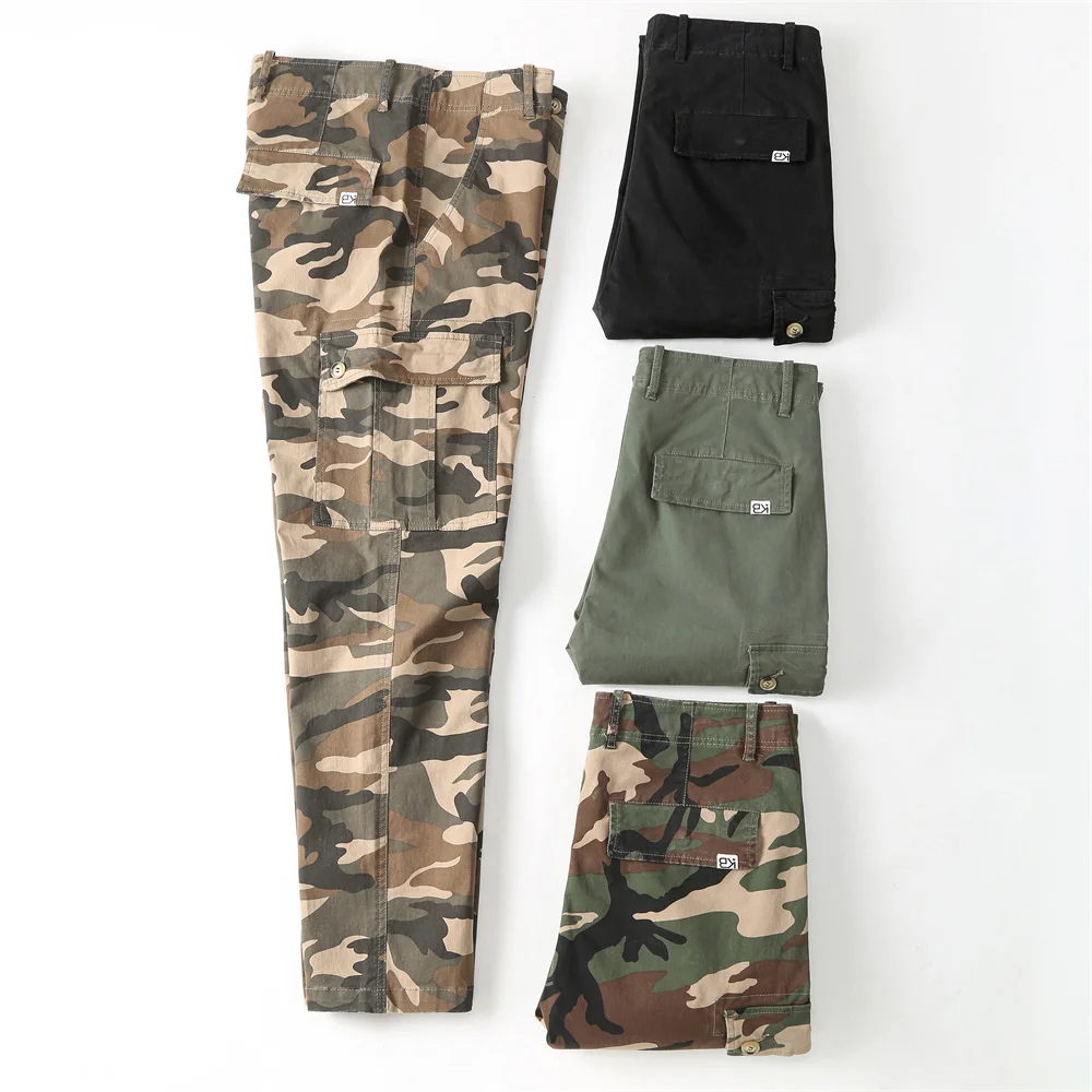 

American Retro Style Men's Casual Pants Multi-Pockets Camouflage Cargo Pants Plus Size Loose Outdoor Hiking Pants