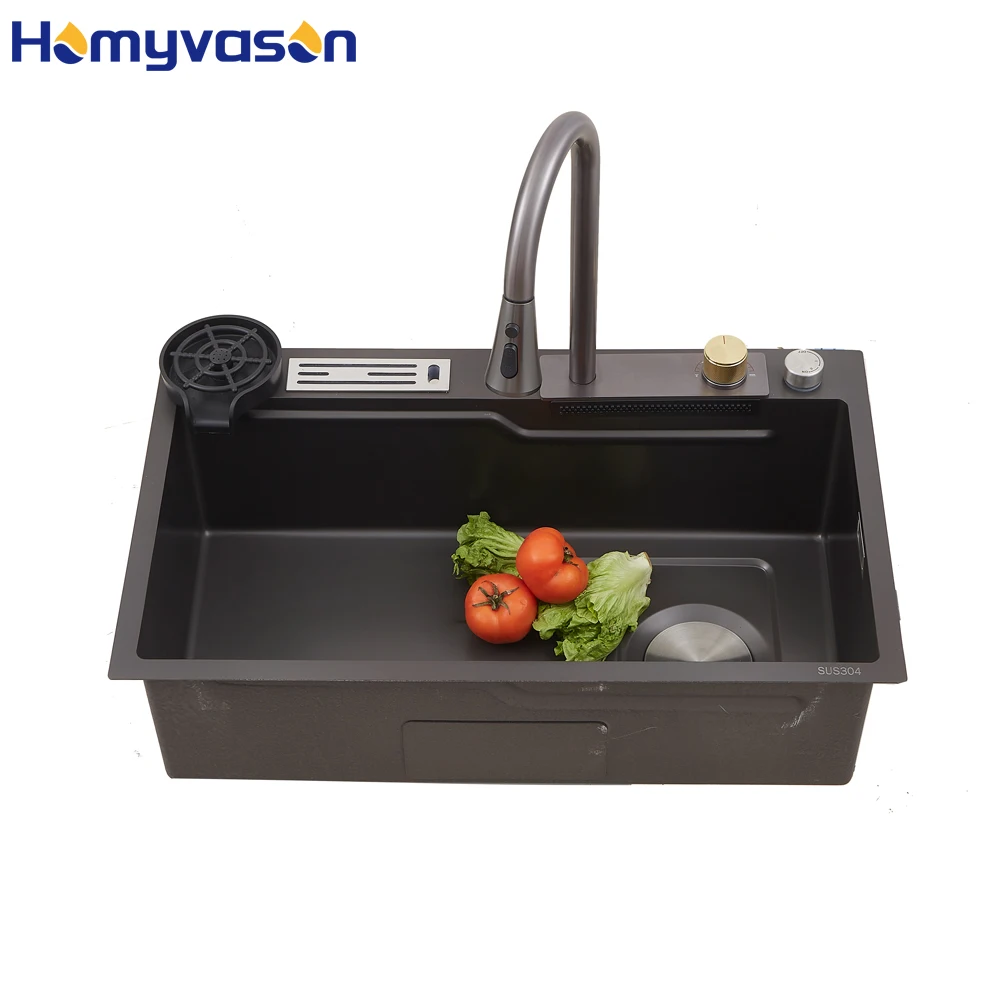 Modern Smart Nano Luxury Deep Single Bowl Multifunctional Stainless Steel Waterfall Kitchen Sink