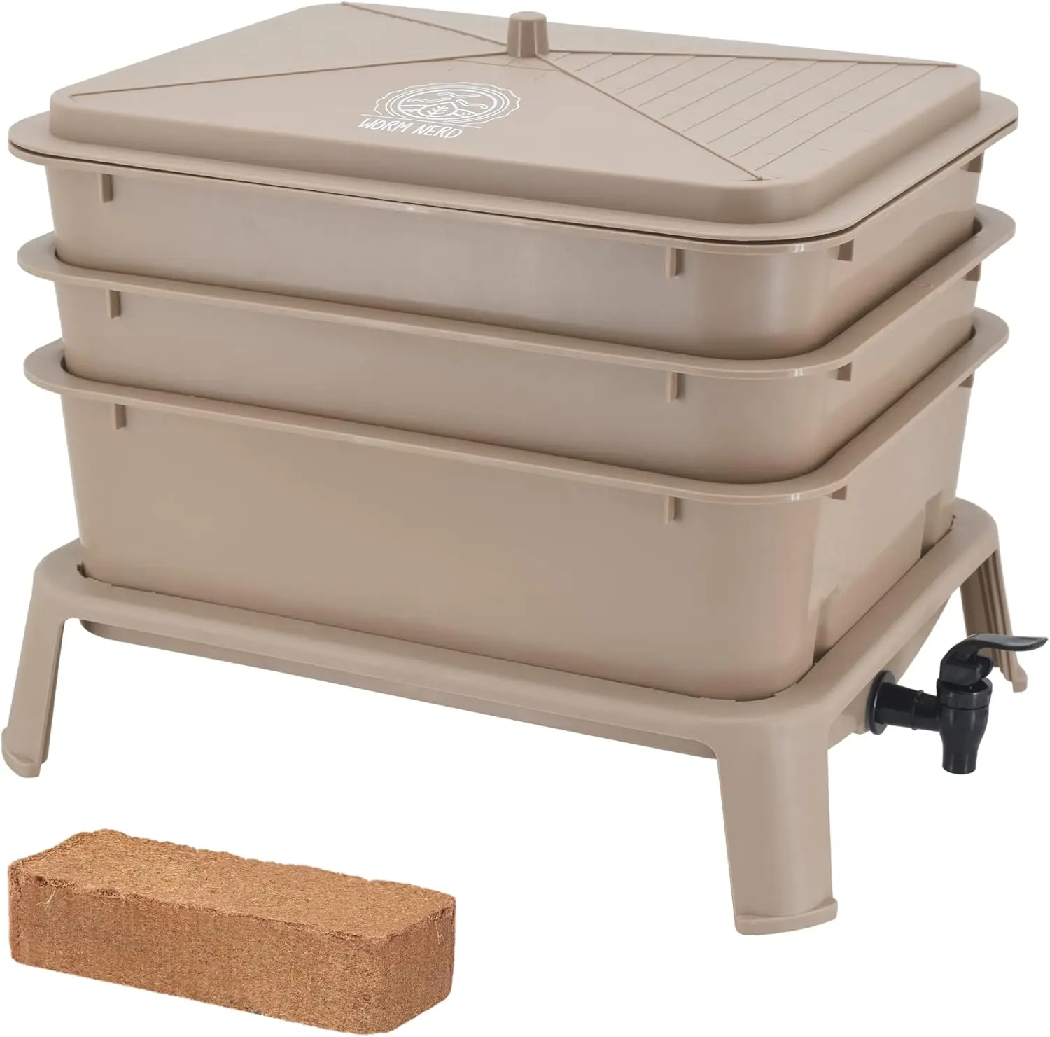 

4-Tray Worm Composting Bin Kit with Coco Coir Brick for Recycling Food Waste, Vermicomposting