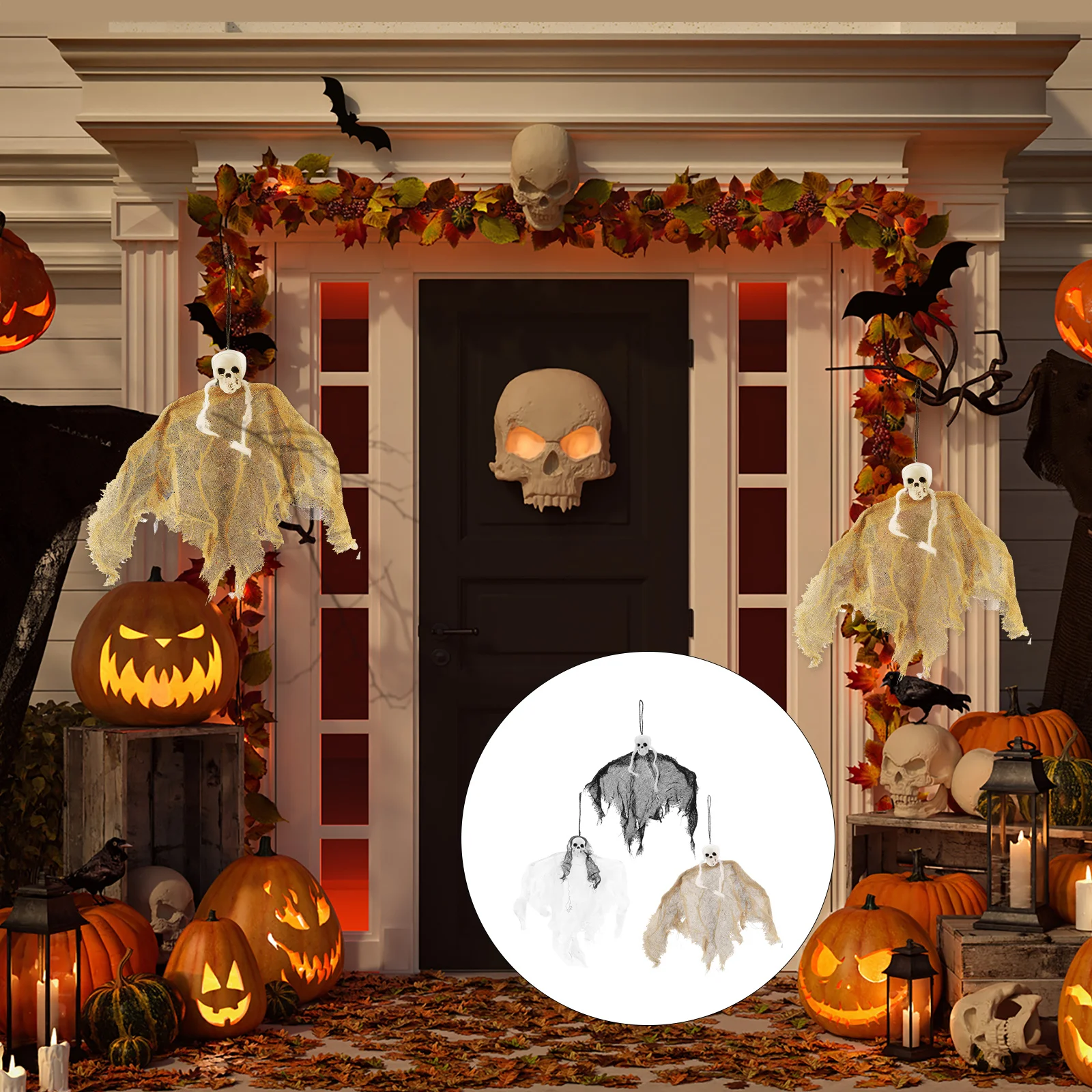 

3pcs Skull Hanging Decor Lightweight Ghost Pendant For Halloween Party Outdoor Decoration Creepy Prop Scary Hanging Ornament