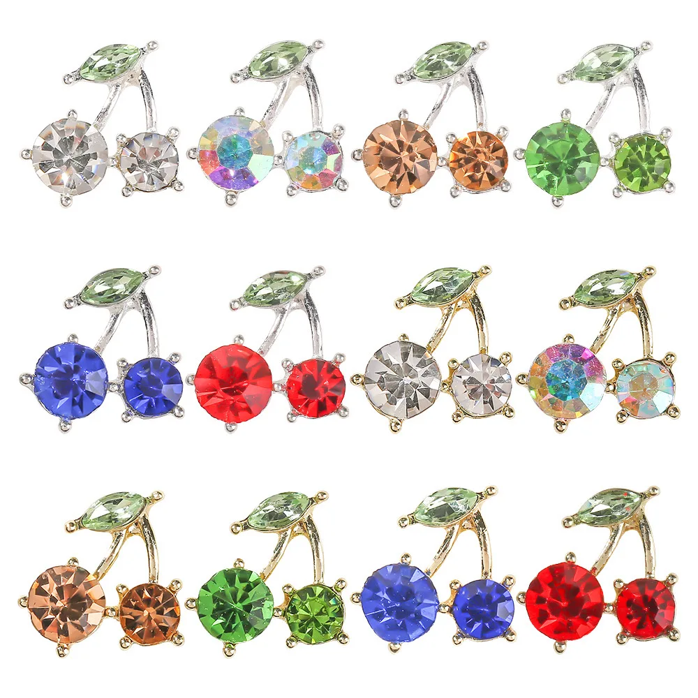 10pcs Trendy Metal Cherry Gold Silver Nail Charms Diamond Nails Enhancement decorazioni per gioielli Manicure Art Design accessori