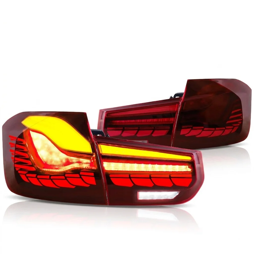 Premium LED-Rückleuchten für BMW 3er F30 F80 M3 2012-2019, getöntes Rot, klare dynamische Drachenschuppen-Sequenzielle Blinkleuchte