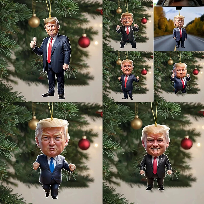 Pingente trump de desenho animado, material acrílico, pingente engraçado e interessante de desenho animado, adequado para carros de árvore de natal,