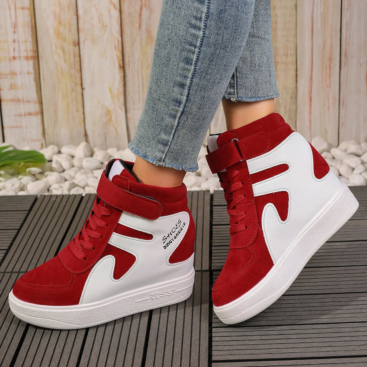 red sneakers women Black Platform Vulcanize Shoes Women High top Platform Sneakers women Casual Wedges shoes Womens Shoes autumn