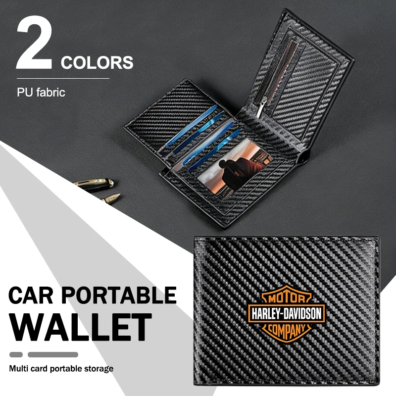 

Motorcycle Portable Carbon Fiber Wallet Multi Card Slots PU Leather Bifold Wallet with Zipper Pocket For Harley Davidson Electra