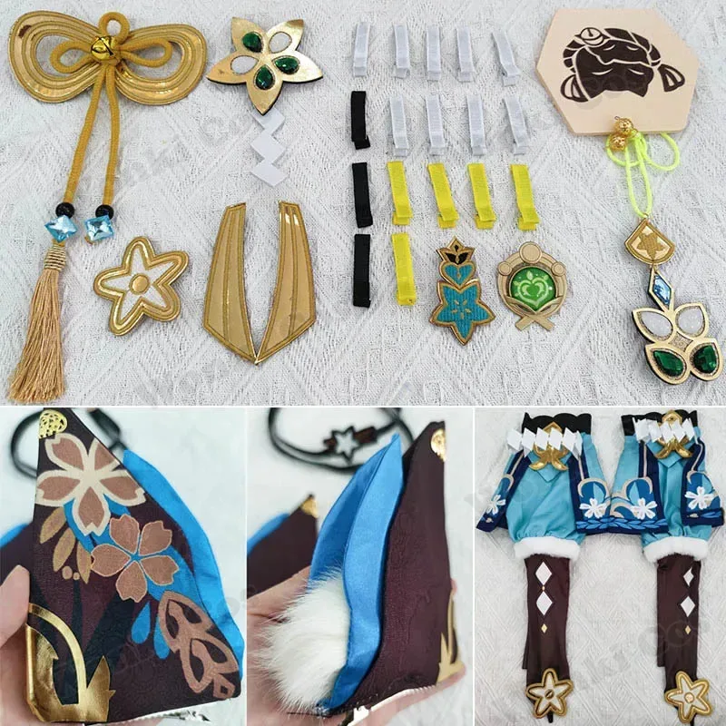 Kirara Cosplay disfraz peluca mujer Inazuma Neko chica Kirara conjunto completo cubierta de pierna sombreros