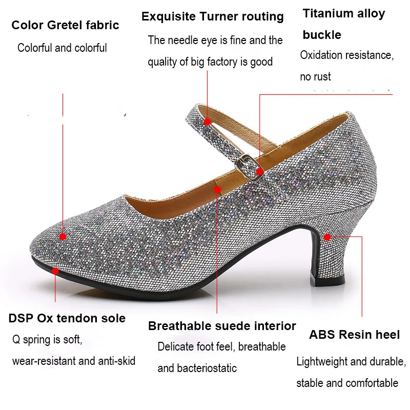 New Glitter Modern Dance Shoes Women Girls Dancing Shoes Closed Toe Ballroom Tango Salsa Latin Dance Shoes For Women 3.5CM 5.5CM