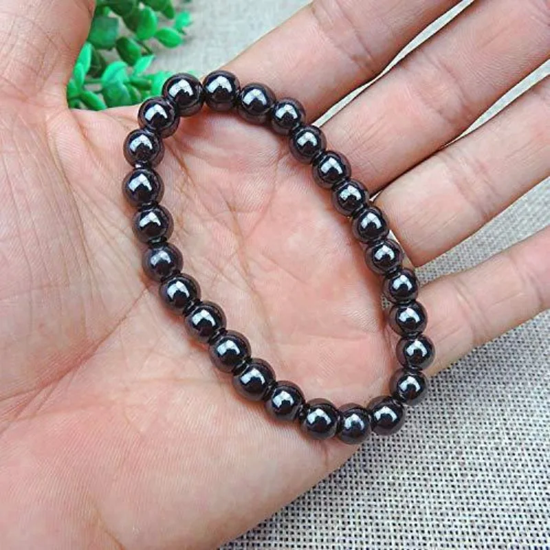 

New Black Gallstone Hematite Single Circle Ball Bracelet Terahertz Energy Stone Bracelet for Men and Women Daily Accessories