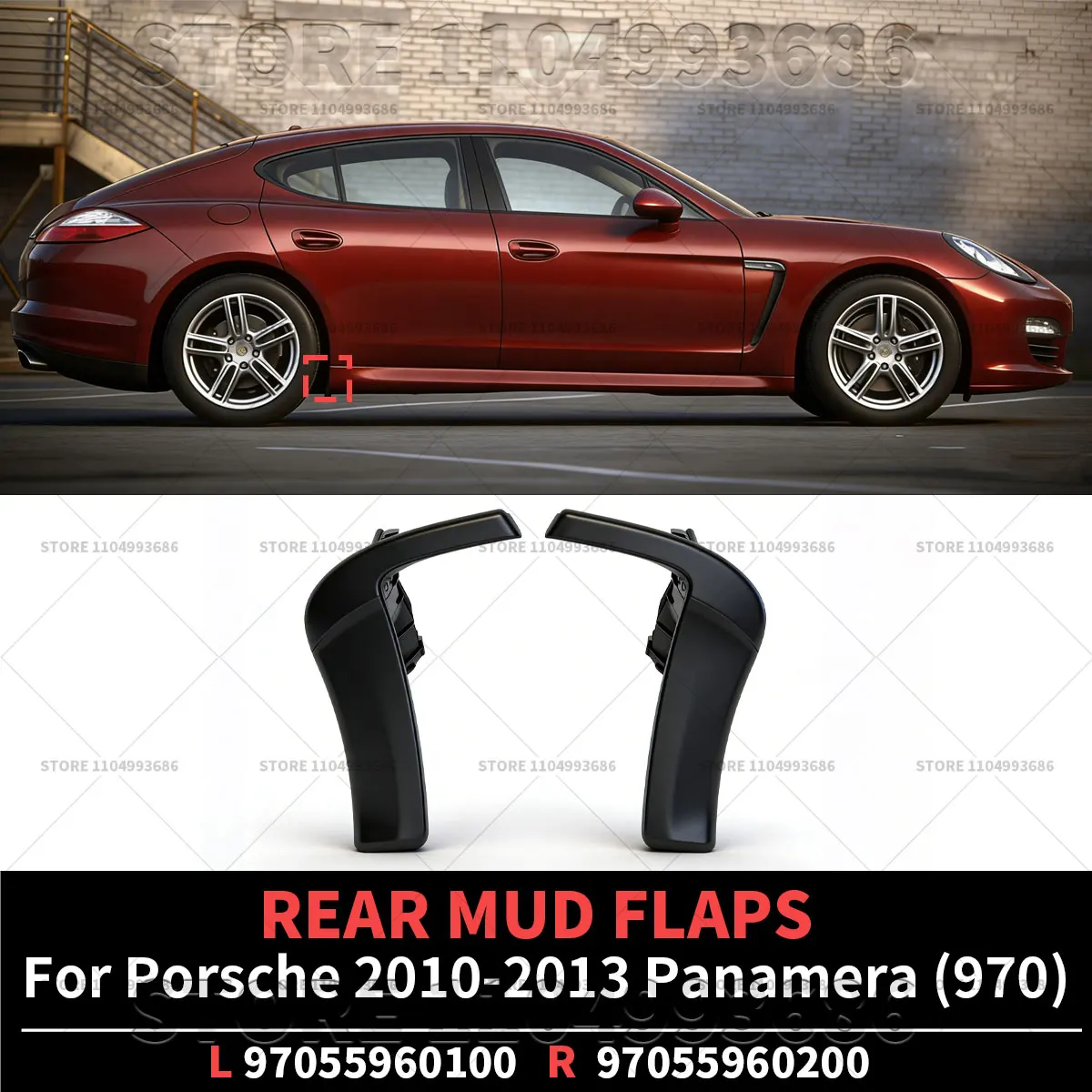 

Для Porsche Panamera (970) 2010, 2012, 2013 годов выпуска: задний брызговик/защита от грязи, OEM 97055960100, 97055960200, 970559601001E0, 970559602001E0