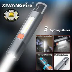 XIWANGFIRE Portable Torch Light XPE Super Bright Flashlight with Hook USB Rechargeable Zoom Light Waterproof For Camping Fishing