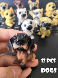 12 pcs Dog Figurine Animal Model Home Decor Miniature Resin Craft Fairy Garden Decor Dollhouse Accessories Puppy Ornament