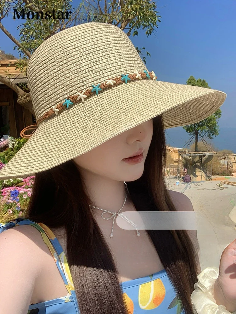 monstar-countryside-style-foldable-straw-hat-women's-summer-beach-sandals-large-brim-sunshade-sun-hat-adjustable-buckle