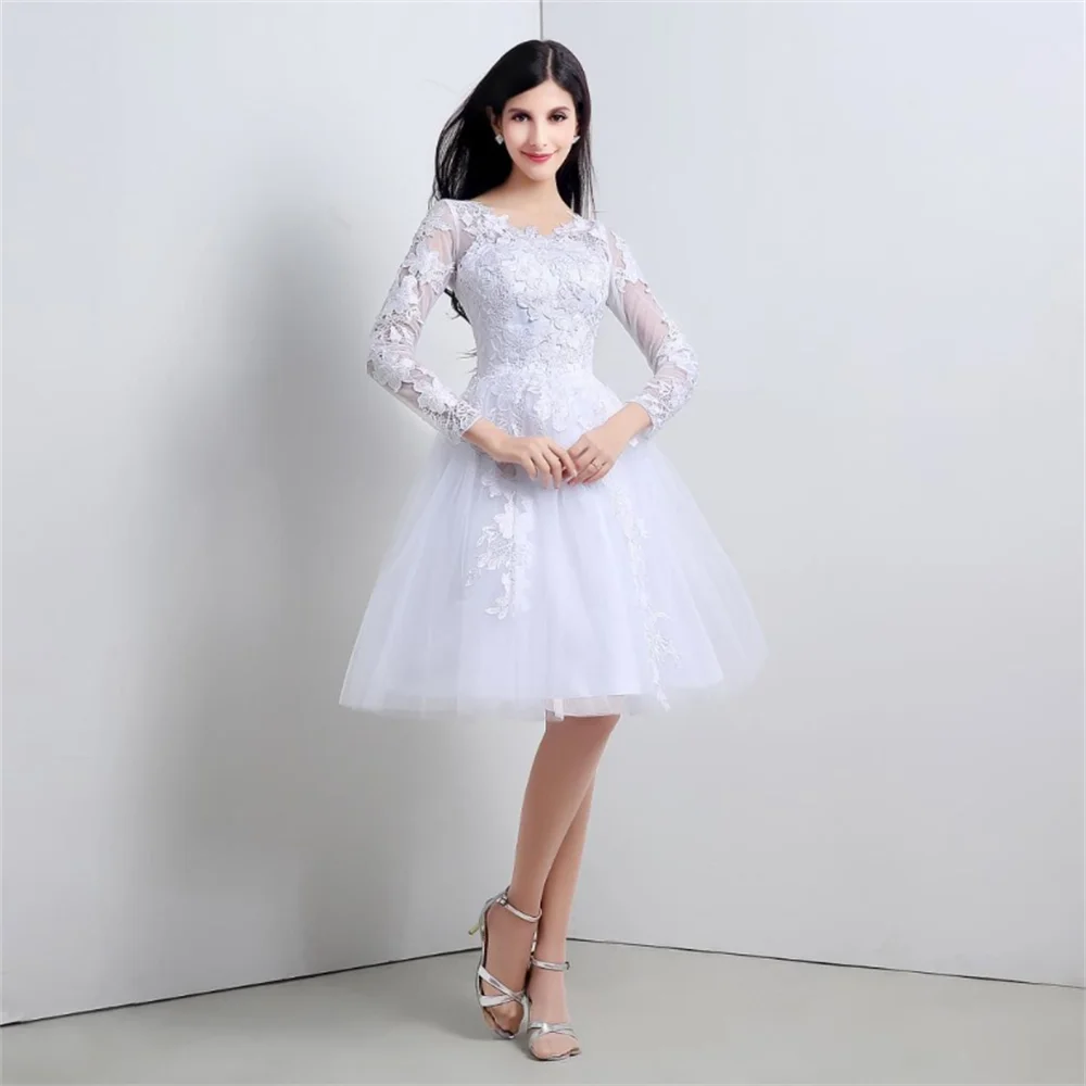 White Lace Stickers Thin Gauze Long Sleeved Elegant Dance Party Evening Dress Customized Clothing