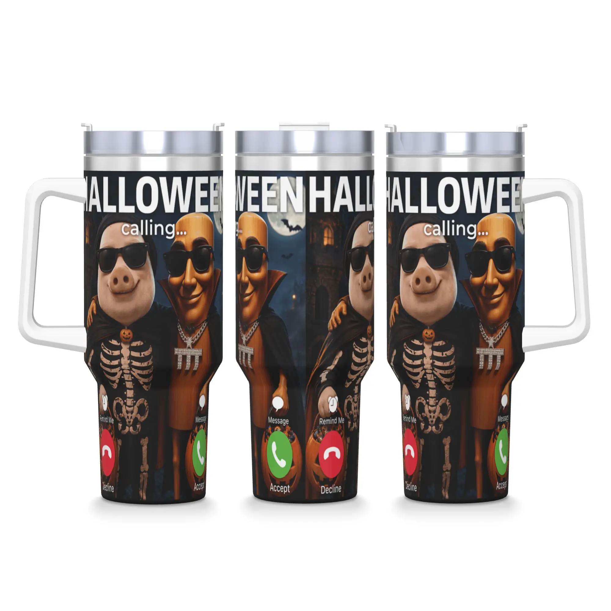 Stainless Steel Tumbler John Pork Halloween Calling Internet Meme Joke Tung Sahur Coffee Mug Leakproof Cold Drink Mugs Cup