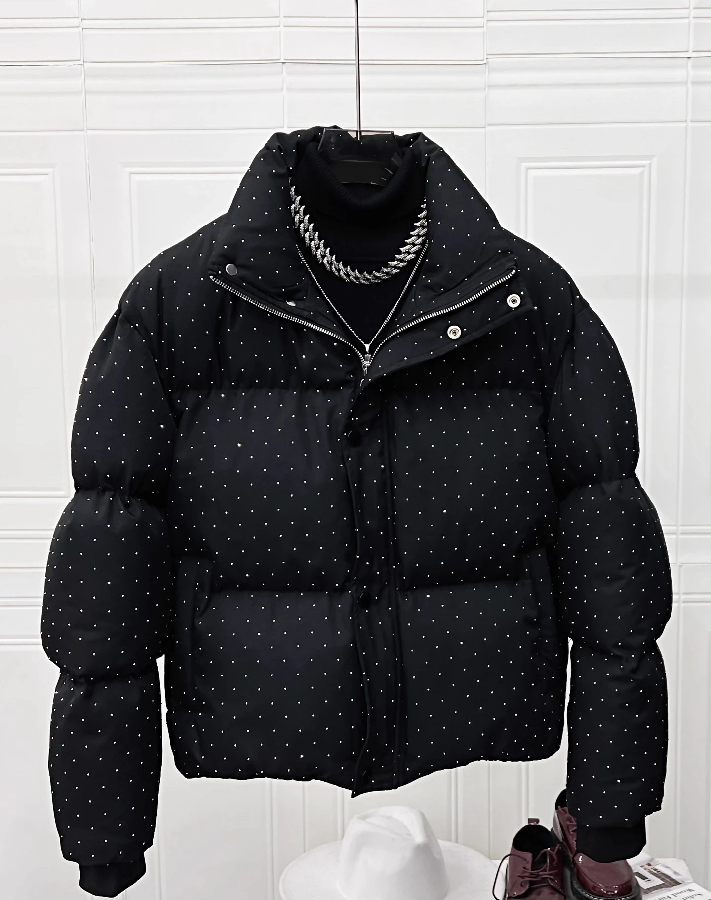 معاطف رجالية عصرية جديدة لشتاء 2025 مع ياقة واقفة وسماء مرصعة بالنجوم حجر الراين سترات رجالية سميكة ودافئة فضفاضة مريحة سترات #4