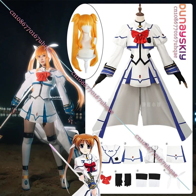 

Anime Magical Girl Lyrical Nanoha Cosplay Costume Combat Sailor Suit Set Roleplaying Wig Prop Suits Halloween Women's Uniform