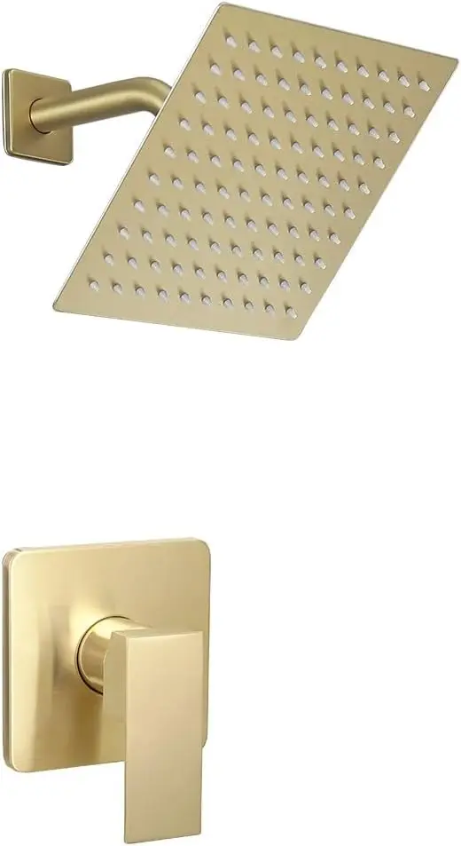 

Brushed Gold Shower Faucet Set with Rainfall Head and Single Handle for Bathroom