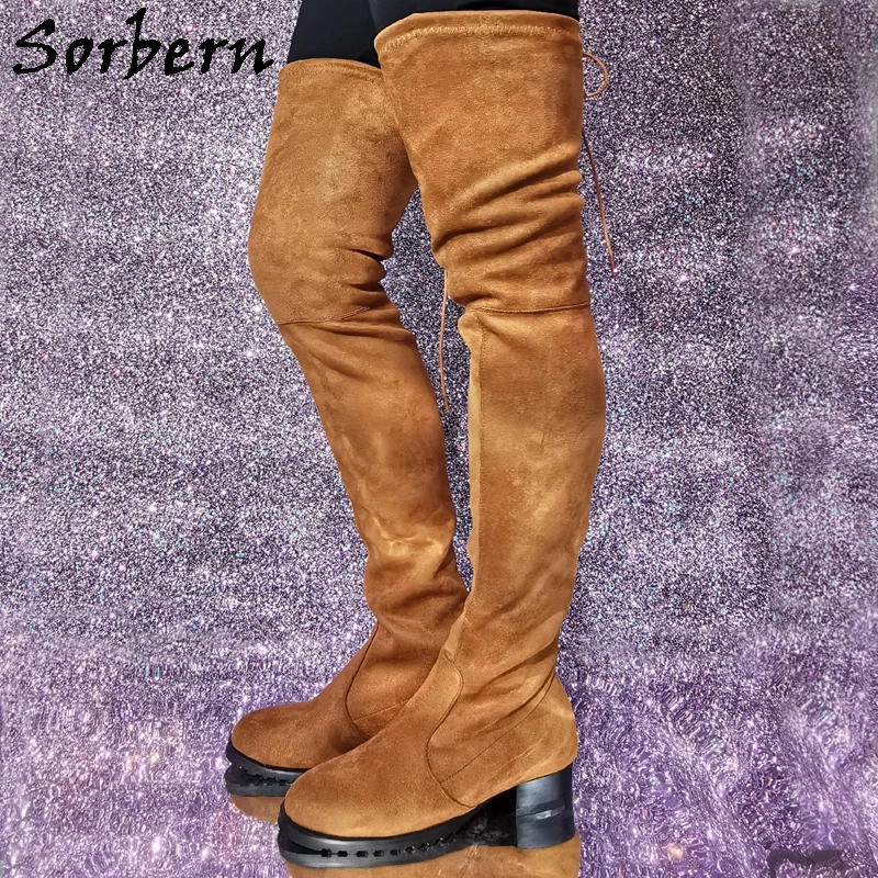 

Sorbern Faux Suede Over The Knee Boots Women Low Heels Mid Thigh High Boot Custom Wide Or Slim Fit Calf Fetish Shoes