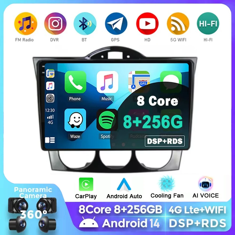 

Android 14 Carplay Auto For Mazda RX-8 RX 8 RX8 SE 2003 - 2011 Car Radio Multimedia Video Player Navigation GPS No 2Din 2 Din