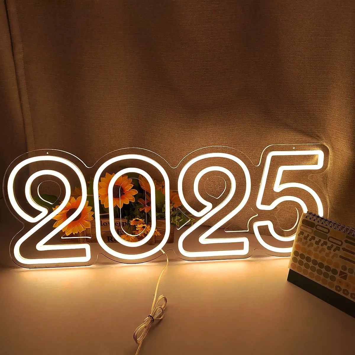 

Numbers 2025 Neon Sign Warm White LED New Year Wall Decor USB powered With Dimmer For Bedroom Bar Christmas Party Art Lamp