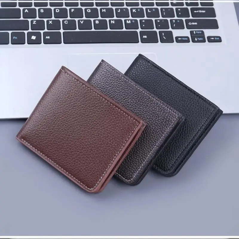 Retro Minimalistisches PU-Leder Herren-Portemonnaie Schwarz Kaffee Große Kapazität Mehrere Taschen Zweifach Faltbarer Ausweishalter für Männer und Frauen – Detail 13