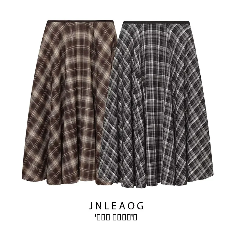 

JNLEAOG Women's Loose Plaid Dr Skirt Faionable Versatile Autumn New Sle Polyester Fabric Casual Scene mid Waist Design