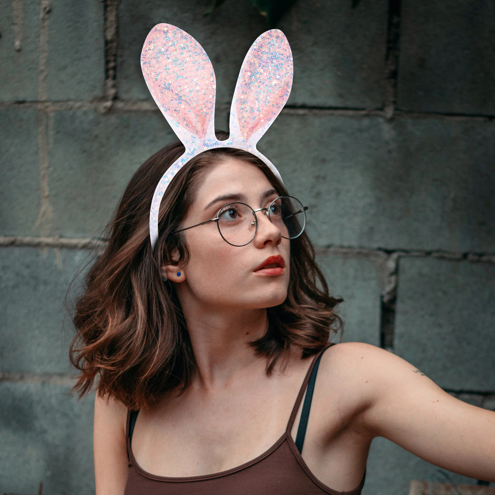 

Sparkling Pink Bunny Ears Headband Soft Comfortable Easter Rabbit Ear Accessory For Party