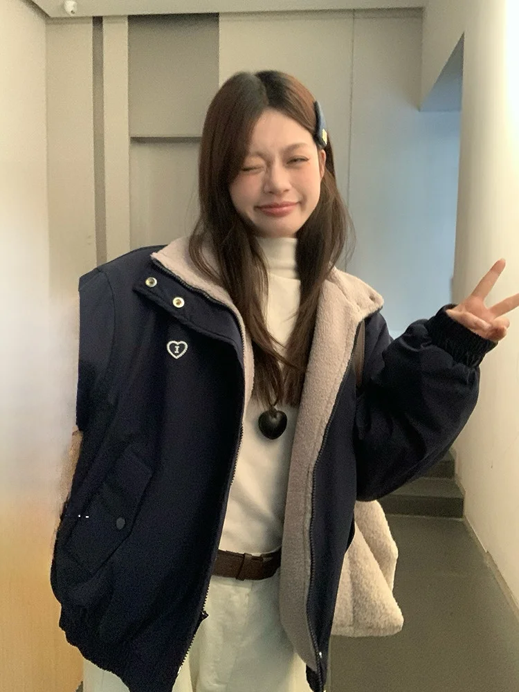 

Теплая верхняя одежда из меха ягненка Thiened для женщин, осенне-зимняя хлопковая одежда с синим сердечком и этикеткой Jaet Top by Song Zhengen