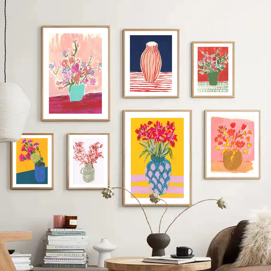 

Colorful Flower Market Vase Floral Plant Cute Wall Art Canvas Painting Nordic Posters And Prints Picture For Living Room Decor