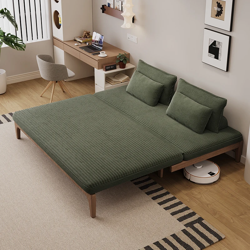 

Solid wood folding sofa bed bedroom living room pull-out dual-purpose single double small apartment