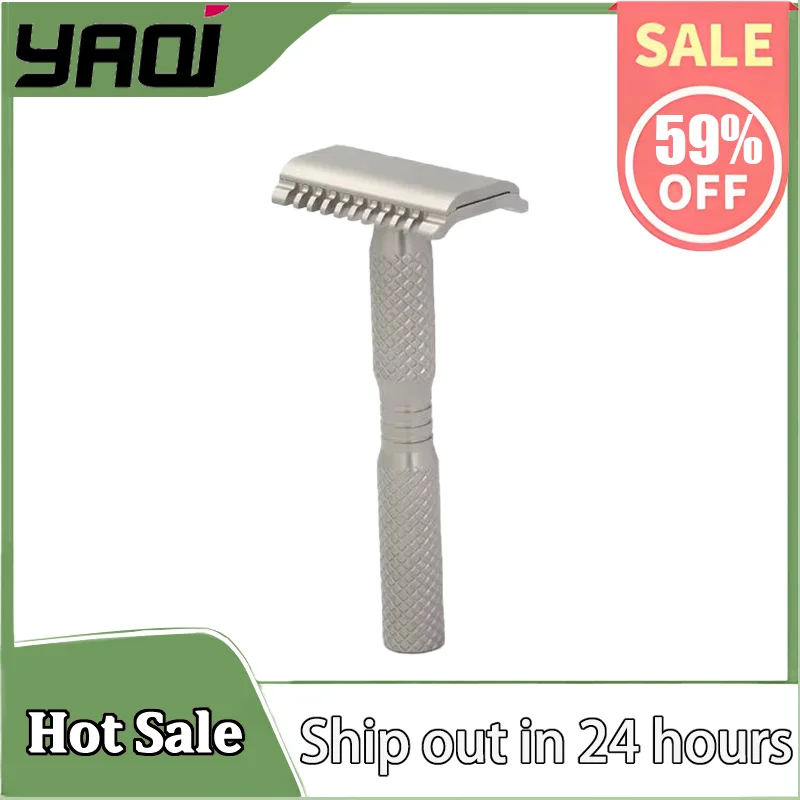 YAQI Ghost 90DC Cross Grain Pattern Titanium Light Weight Safety Razor- for Precision Shaving, Barber-Luxury Grooming Essentials