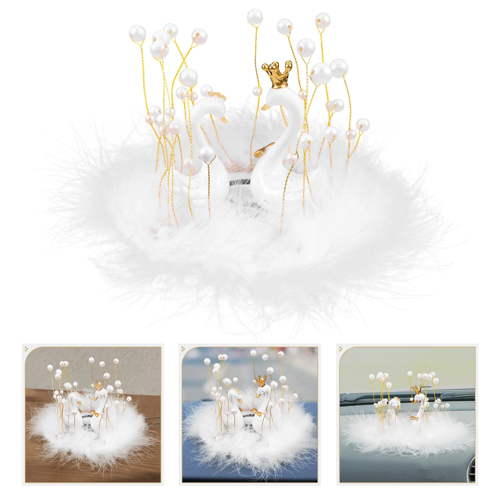 

1Set Car Dashboard Decoration Cute Mini Swan Resin Sculpture Adhesive Desktop Ornament Vivid Cartoon Plume Mat Interior Decor