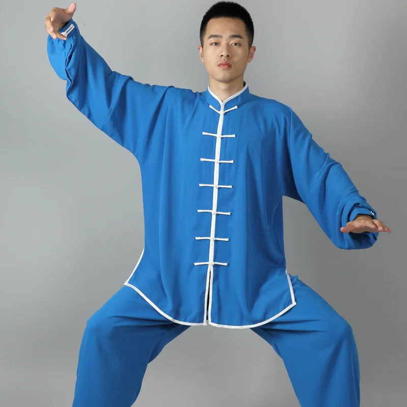 Uniforme de Kung Fu chinês tradicional masculino, roupa de manga comprida, fato KungFu, uniforme Tai Chi, 17 cores