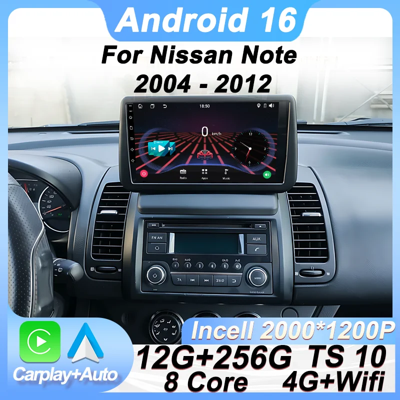

Автомобильный мультимедийный плеер Android 16 для Nissan Note 2004-2012, Carplay, автомагнитола, GPS-навигация, 4G Wi-Fi