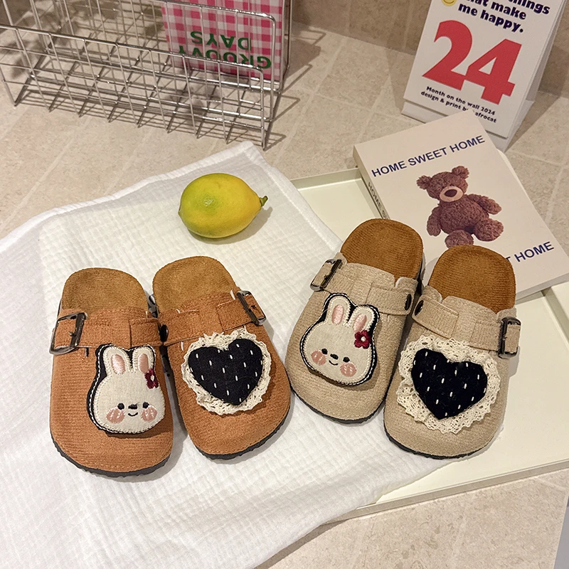 

2025 Autumn New Children Casual Slippers for Girls Fashion Korean Style Soft Bottom Anti-slippery Versatile Cute Rabbit Shoes