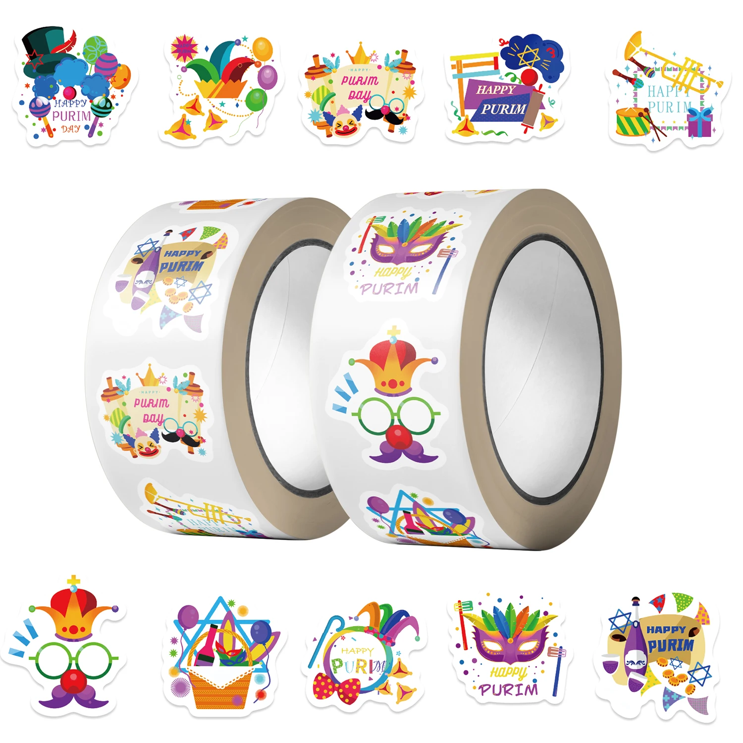 500pcs Purim Jewish Stickers Roll Vinyl Stickers Scrapbook Journaling Laptop Bumper Skateboard Water Bottles Computer Phone