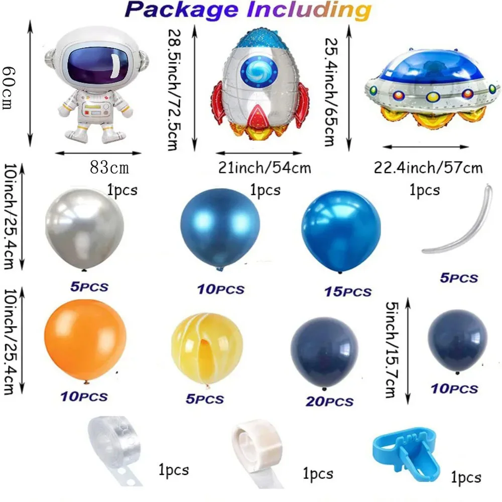 86-teiliges Astronauten-Raketen-Raumschiff-Ballon-Set, ideal für Jungen-Geburtstage, Weltraum-Themenpartys, Fotohintergrund und für drinnen und draußen. – Detail 1