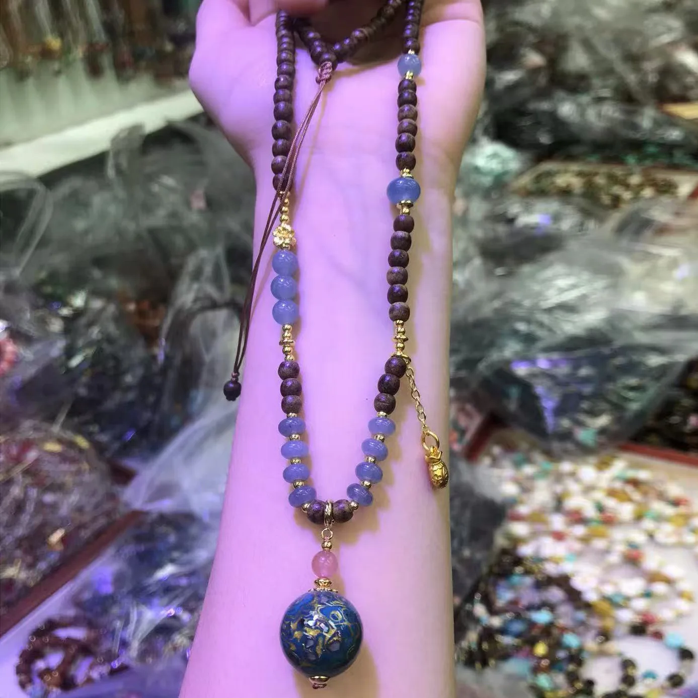 New Chinese Style First Grade Butter Agarwood Necklace with Lacquer Beads Sweater Chain Jewelry Gifts - view 4